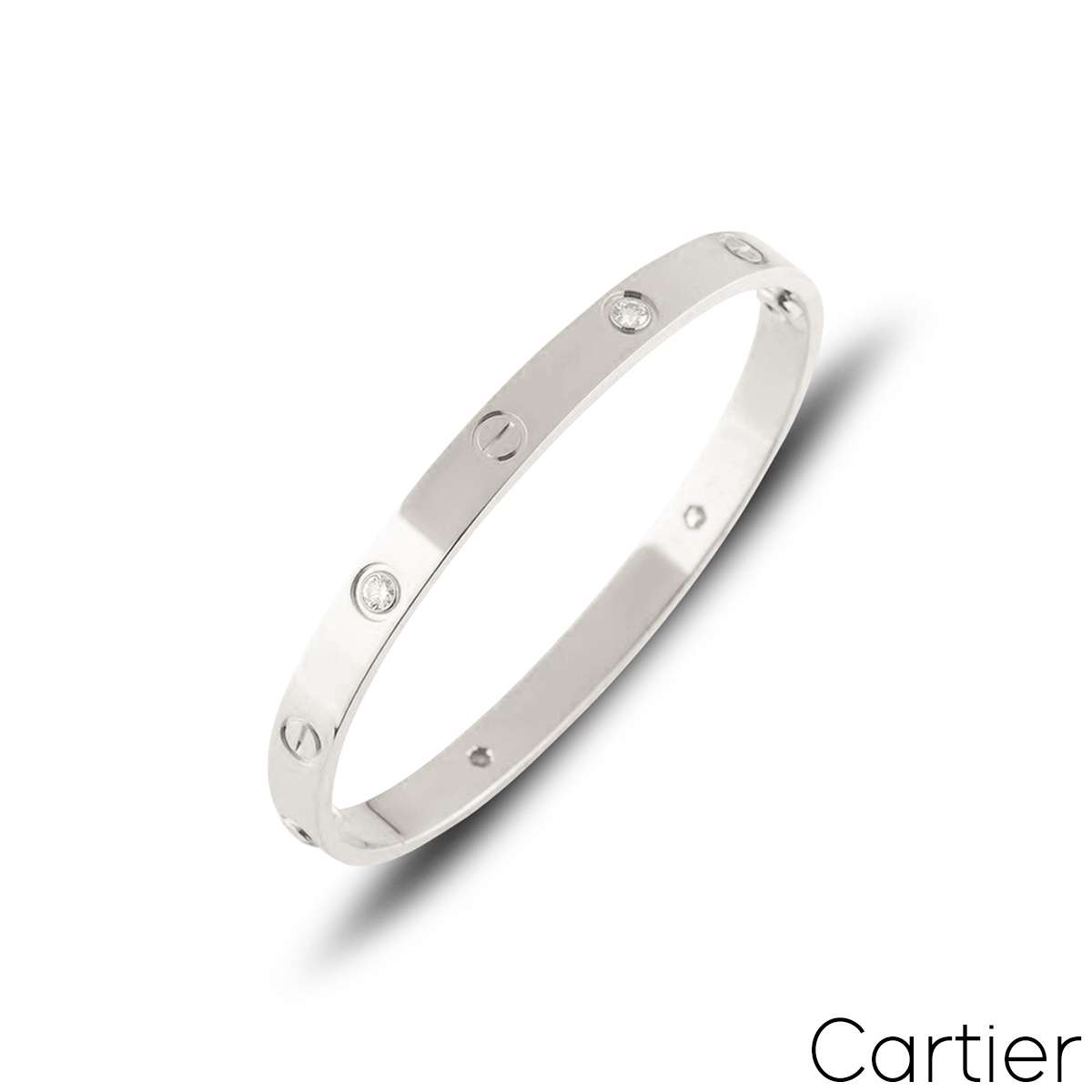 Cartier White Gold Half Diamond Love Bracelet Size 17 B6035817